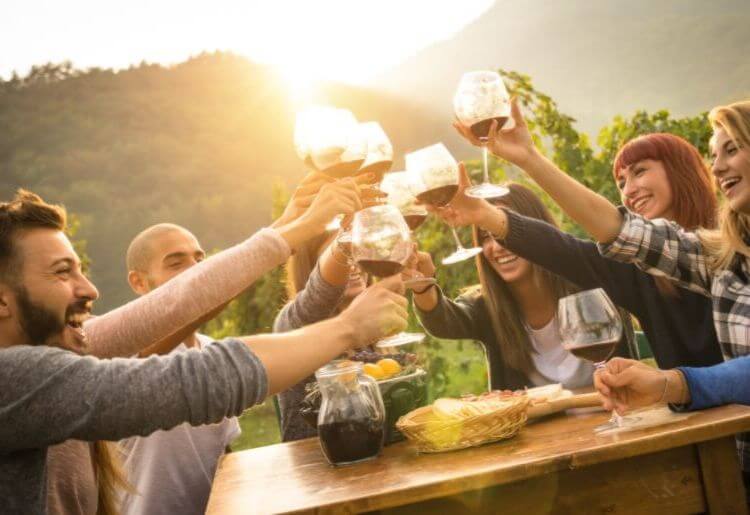 Group of friends enjoying wine in California Group of friends enjoying good wine in California